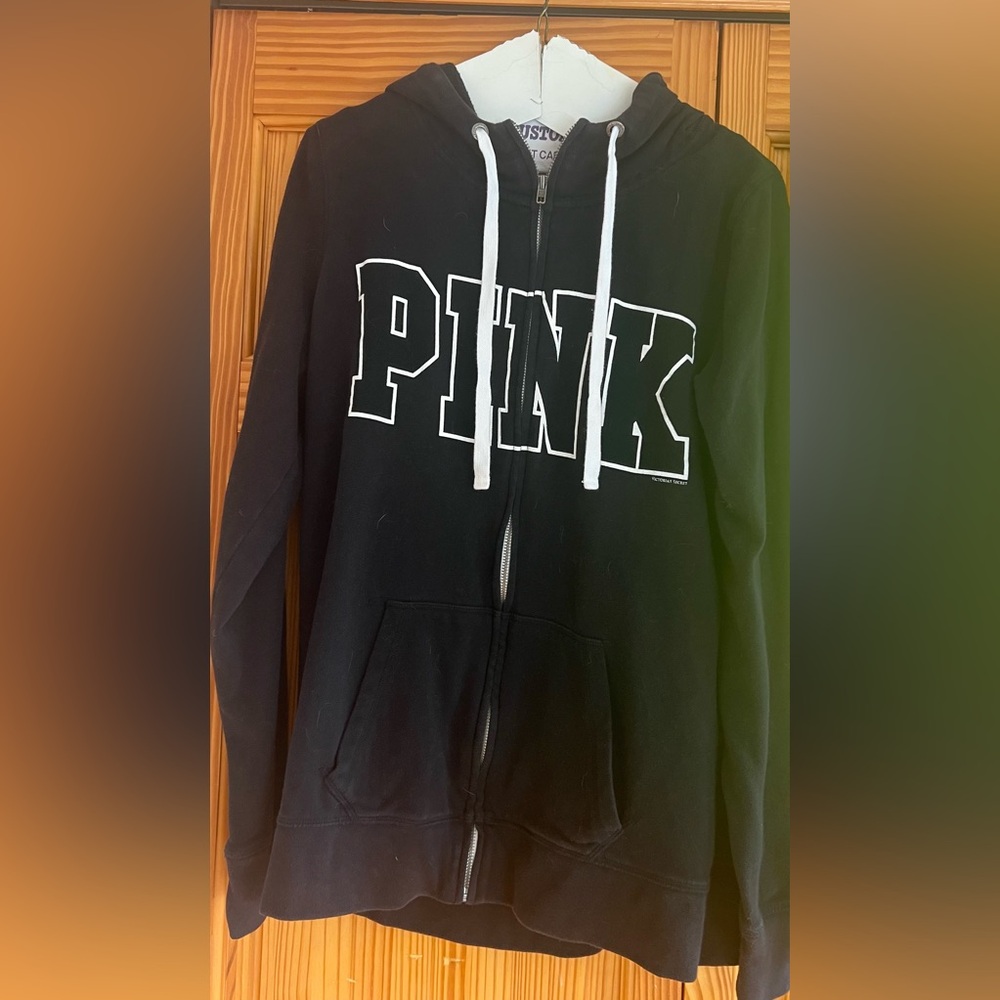 PINK Victoria's Secret Black and White Hoodie Size Medium nwot